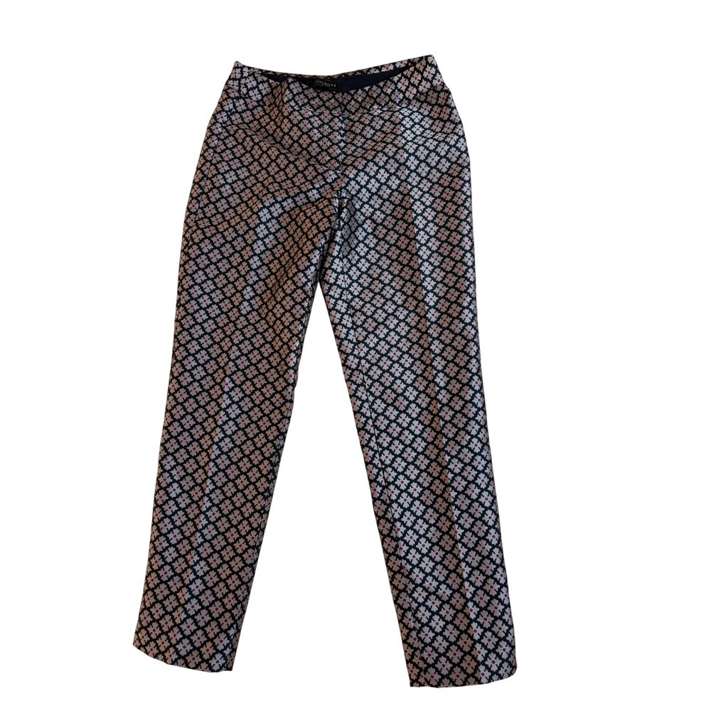 Talbots Womens Geometric Floral Jacquard Ankle Pants Black Tan Red Size 4 06/14 - Picture 1 of 8